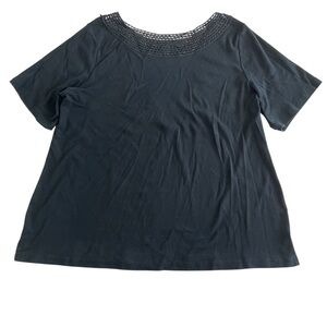 Croft & Barrow Short Sleeve Knit Blouse Tee Crochet Neckline Black size 2X Black